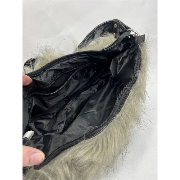 Furry Black￼ Purse Clutch Bag Strap Small  Zipper Faux Fur Bag - Picture 5 of 7